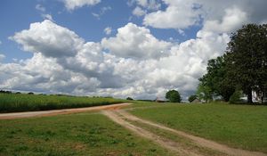 Preview wallpaper field, road, home, landscape