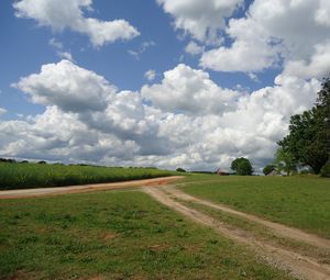 Preview wallpaper field, road, home, landscape