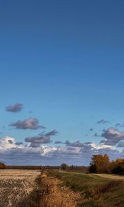 Preview wallpaper field, road, trees, clouds, agriculture, autumn