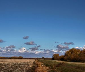 Preview wallpaper field, road, trees, clouds, agriculture, autumn