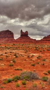 Preview wallpaper field, rocks, clouds, landscape