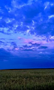 Preview wallpaper field, sky, clouds, evening