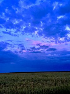 Preview wallpaper field, sky, clouds, evening