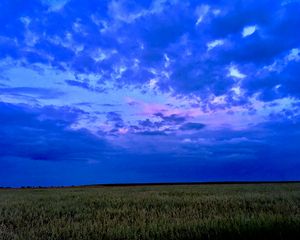 Preview wallpaper field, sky, clouds, evening