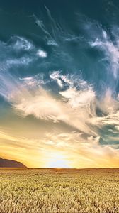 Preview wallpaper field, sky, clouds, light, landscape, nature