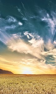 Preview wallpaper field, sky, clouds, light, landscape, nature