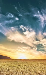 Preview wallpaper field, sky, clouds, light, landscape, nature