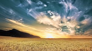 Preview wallpaper field, sky, clouds, light, landscape, nature