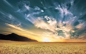 Preview wallpaper field, sky, clouds, light, landscape, nature