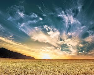 Preview wallpaper field, sky, clouds, light, landscape, nature