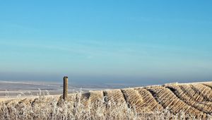 Preview wallpaper field, sky, hill, protection, column, wire