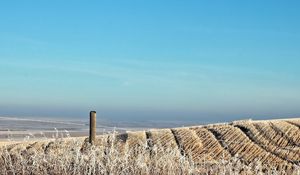 Preview wallpaper field, sky, hill, protection, column, wire