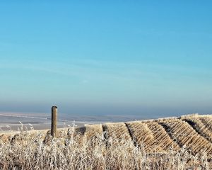 Preview wallpaper field, sky, hill, protection, column, wire