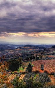 Preview wallpaper field, sky, sunset, view from the top, landscape