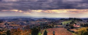 Preview wallpaper field, sky, sunset, view from the top, landscape