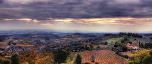 Preview wallpaper field, sky, sunset, view from the top, landscape