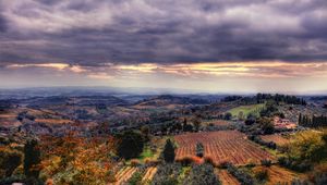 Preview wallpaper field, sky, sunset, view from the top, landscape