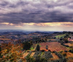 Preview wallpaper field, sky, sunset, view from the top, landscape