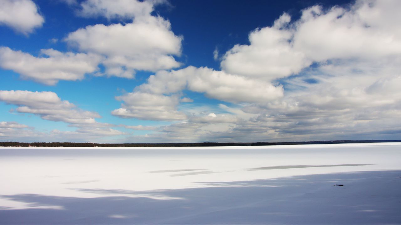 Wallpaper field, snow, clouds, winter, white, nature