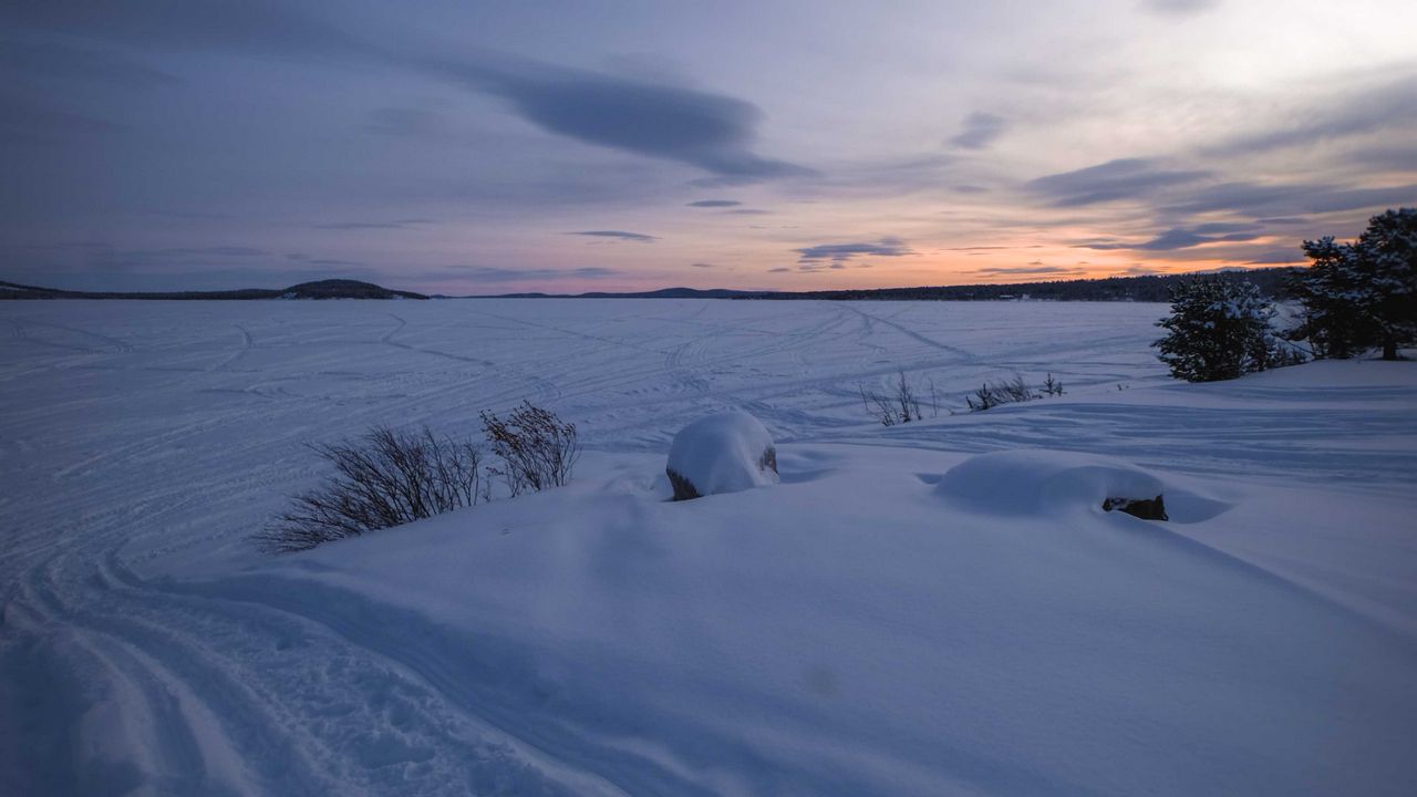 Wallpaper field, snow, dusk, winter, nature