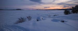 Preview wallpaper field, snow, dusk, winter, nature