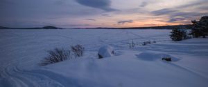 Preview wallpaper field, snow, dusk, winter, nature