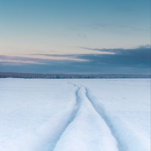 Preview wallpaper field, snow, tracks, winter