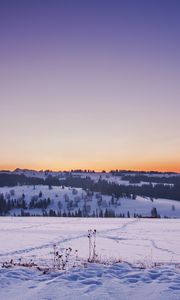 Preview wallpaper field, snow, winter, sunset