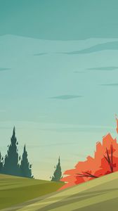 Preview wallpaper field, spruce, trees, sky, art