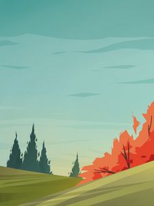 Preview wallpaper field, spruce, trees, sky, art