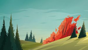 Preview wallpaper field, spruce, trees, sky, art