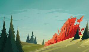Preview wallpaper field, spruce, trees, sky, art