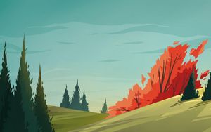 Preview wallpaper field, spruce, trees, sky, art