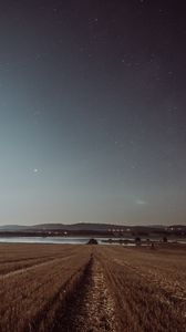 Preview wallpaper field, starry sky, grass, stars, night, horizon