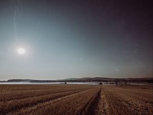 Preview wallpaper field, starry sky, grass, stars, night, horizon