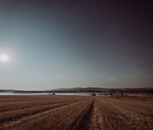 Preview wallpaper field, starry sky, grass, stars, night, horizon