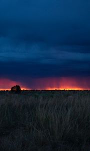 Preview wallpaper field, sunset, grass, clouds