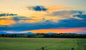 Preview wallpaper field, trees, clouds, sky, horizon, nature