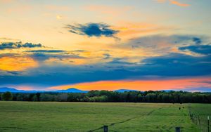 Preview wallpaper field, trees, clouds, sky, horizon, nature