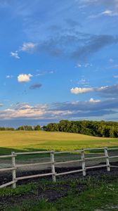 Preview wallpaper field, trees, fence, landscape, nature