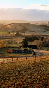 Preview wallpaper field, trees, hills, landscape, nature