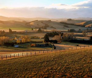 Preview wallpaper field, trees, hills, landscape, nature