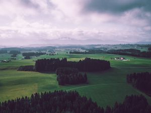 Preview wallpaper field, trees, sky, top view