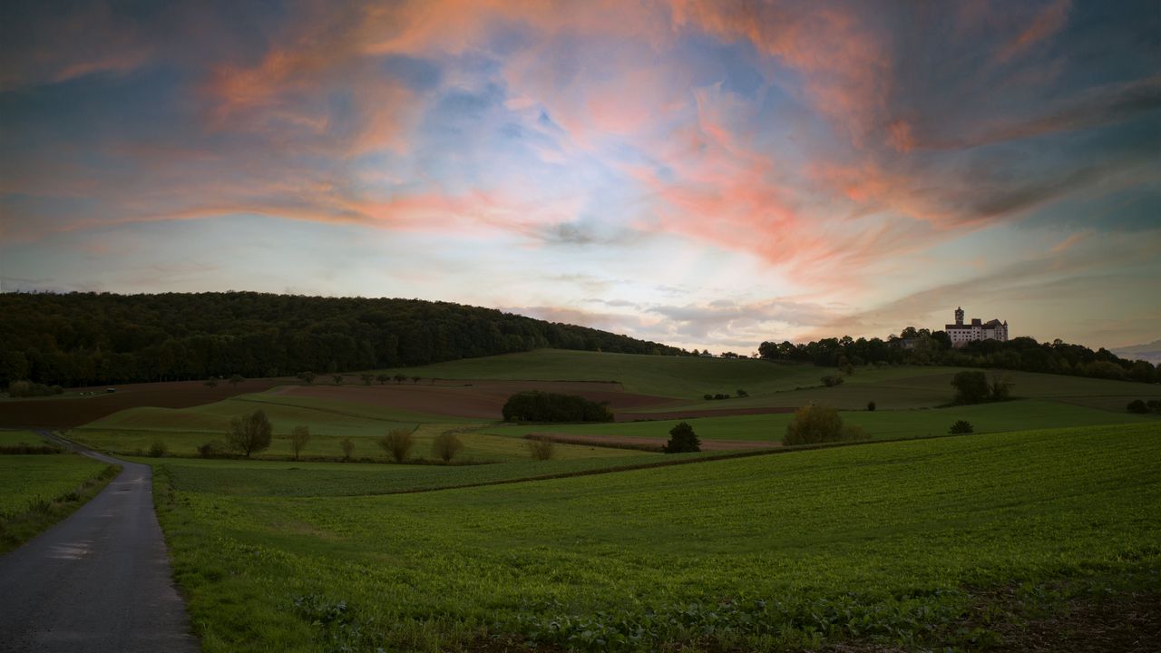 Wallpaper fields, hills, castle, landscape