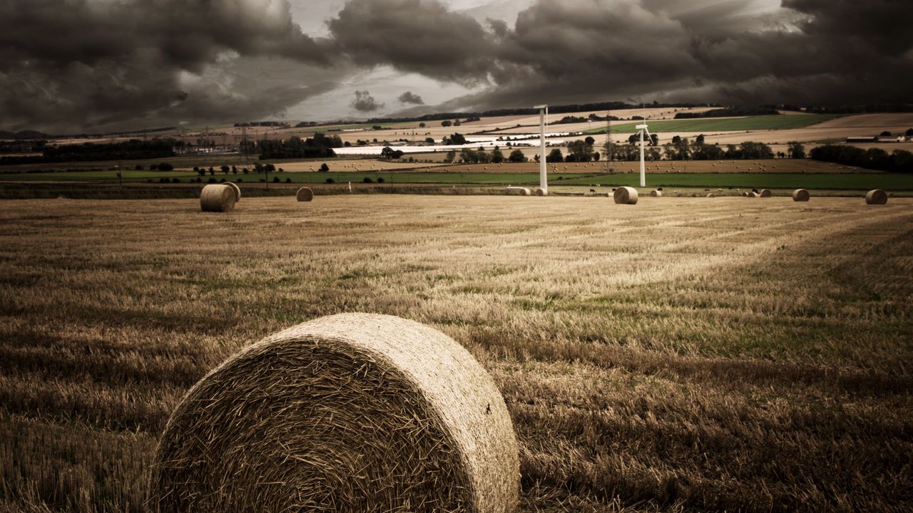 Wallpaper fields, straw, grass, clouds, nature