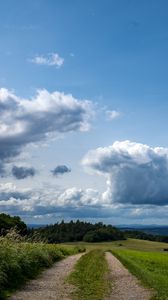 Preview wallpaper fields, trees, bushes, clouds, sky, landscape