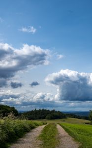 Preview wallpaper fields, trees, bushes, clouds, sky, landscape