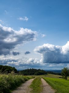 Preview wallpaper fields, trees, bushes, clouds, sky, landscape