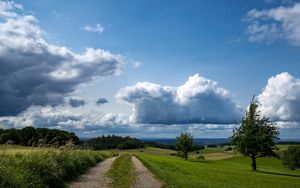 Preview wallpaper fields, trees, bushes, clouds, sky, landscape