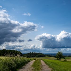 Preview wallpaper fields, trees, bushes, clouds, sky, landscape